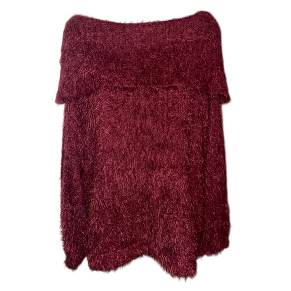 DAT TO DAY blu pepper Off the Shoulders “Fuzzy” Sweater in Burgundy Size Large - Picture 2 of 8